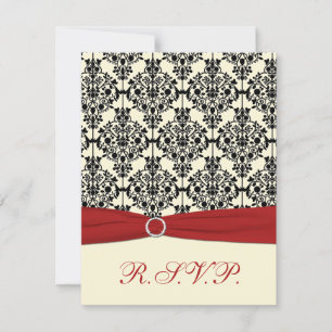 RSVP-Karte Rot, Elfenbeinküste und schwarzer Damas RSVP Karte