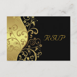 RSVP-Karte - Schwarze und goldene Wirbel RSVP Karte