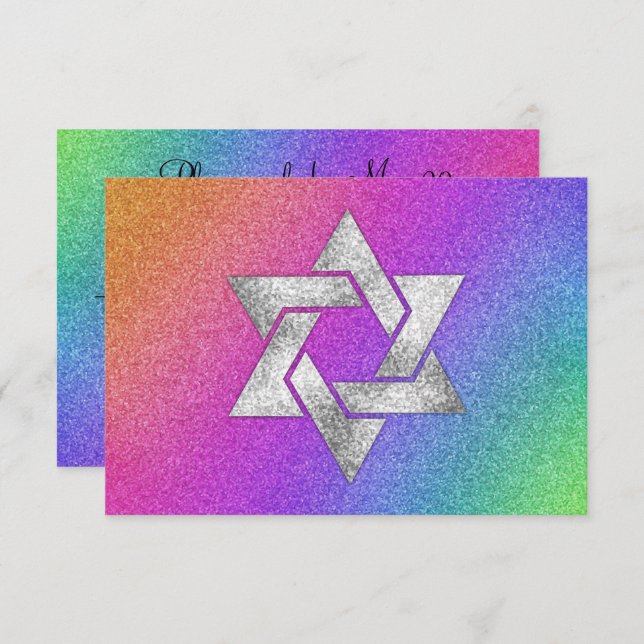 RSVP-Karte Sehr farbiger Regenbogen mit Silver Sta RSVP Karte (Vorne/Hinten)