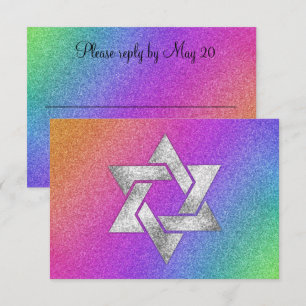 RSVP-Karte Sehr farbiger Regenbogen mit Silver Sta RSVP Karte