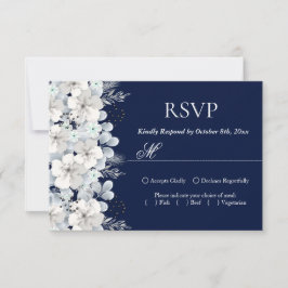 RSVP Karte Weiße Blume Sakura blau