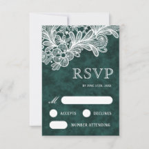 RSVP-Karte "White Lace Emerald Green Velvet Weddin