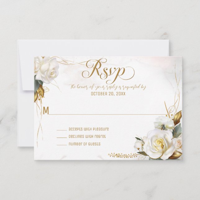 RSVP-Karte "White Rose Gold Romantic Floral Weddin RSVP Karte (Vorderseite)