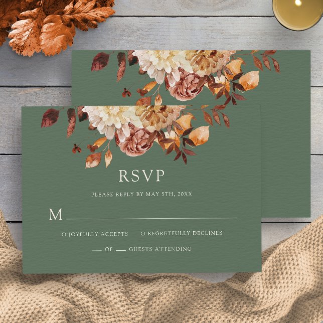 RSVP-Karte zum Hochzeitsfeiern von Kupferflora-Fal RSVP Karte (Sage Green Fall Copper Floral Wedding RSVP Card by Painted Paperie
)