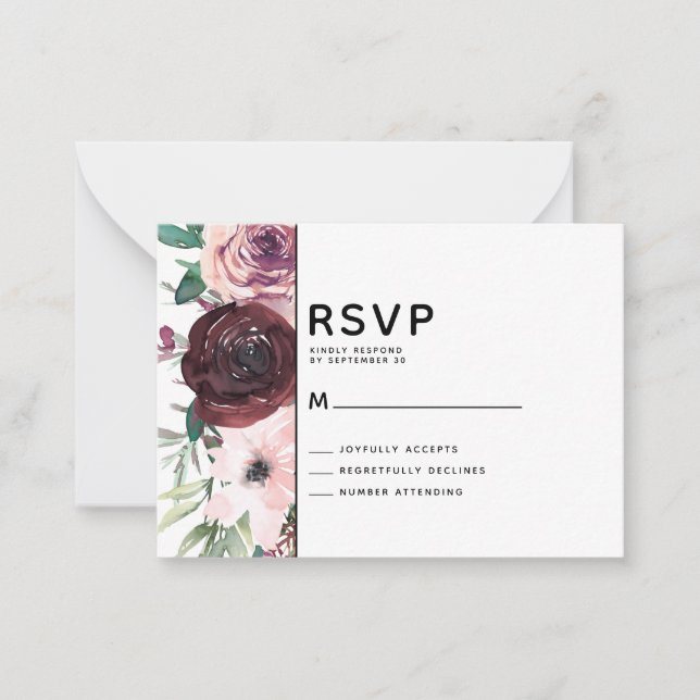 RSVP-Karte zum Hochzeitssehen mit Blumen Mitteilungskarte (Vorderseite)