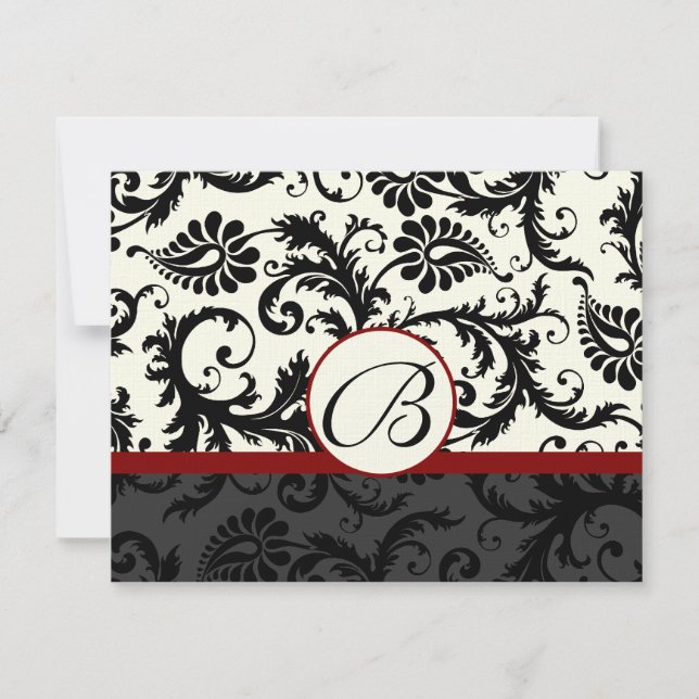 RSVP Karten-Black & Ivory Damask Maroon Trim (Vorderseite)