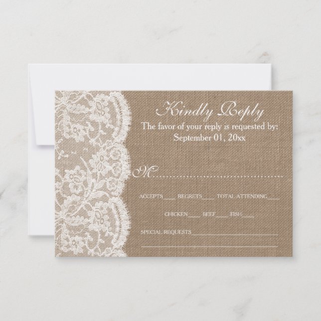 RSVP-Karten der Sammlung Burlap & Lace Wedding RSVP Karte (Vorderseite)