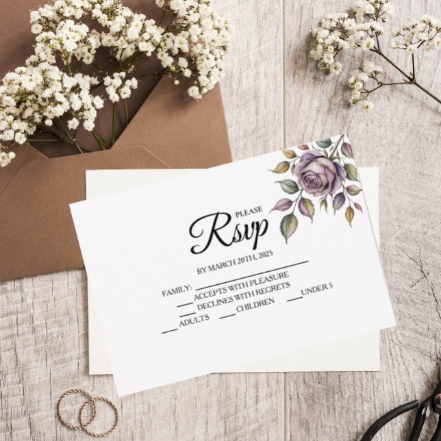 RSVP-Karten des Designers für Lila Rose RSVP Karte (Von Creator hochgeladen)