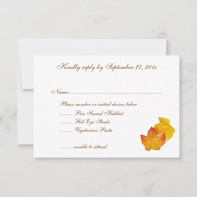 RSVP-Karten des Themenmenüs für Herbst-Hochzeiten RSVP Karte (Vorderseite)
