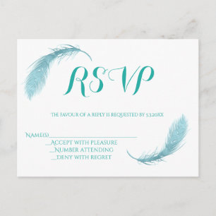 RSVP-Karten für aquamarine Feather Hochzeit Einladungspostkarte