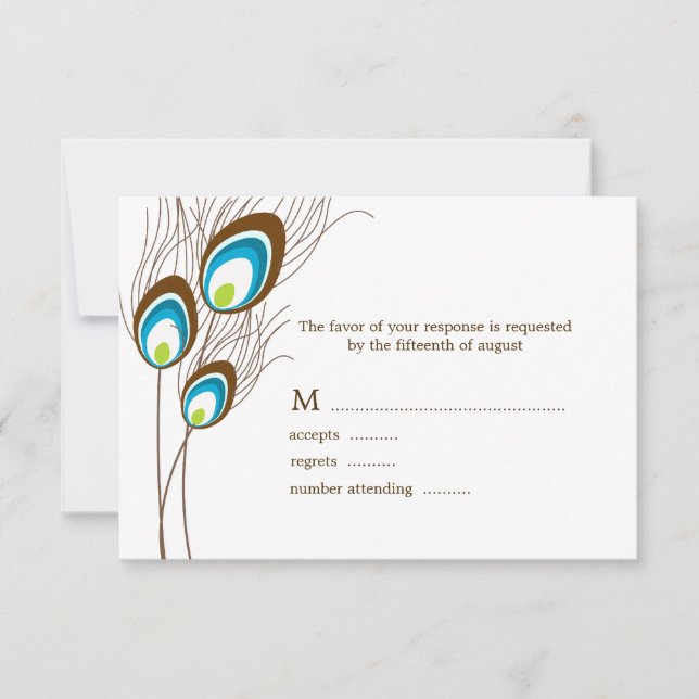 RSVP-Karten für aquamarine Pfauenfedern RSVP Karte (Vorderseite)