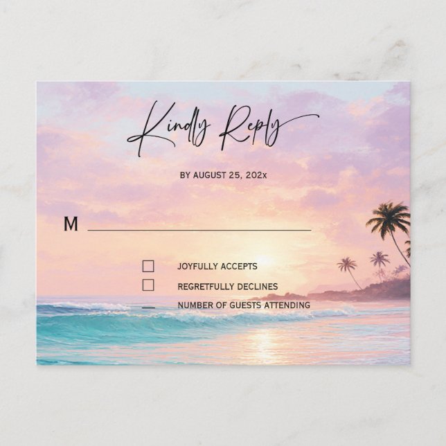 RSVP-Karten für Beach Wedding Postkarte (Vorderseite)