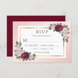 RSVP-Karten für Burgund Blush Gold Floral Wedding RSVP Karte