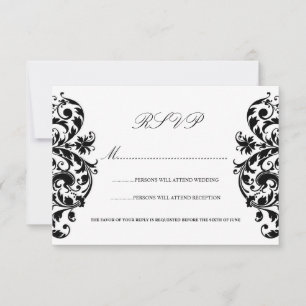 RSVP-Karten für die Hochzeit von Schwarz und Weiß RSVP Karte