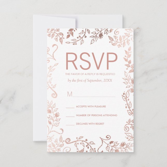 RSVP-Karten für die Rose Gold Floral RSVP Karte (Vorderseite)