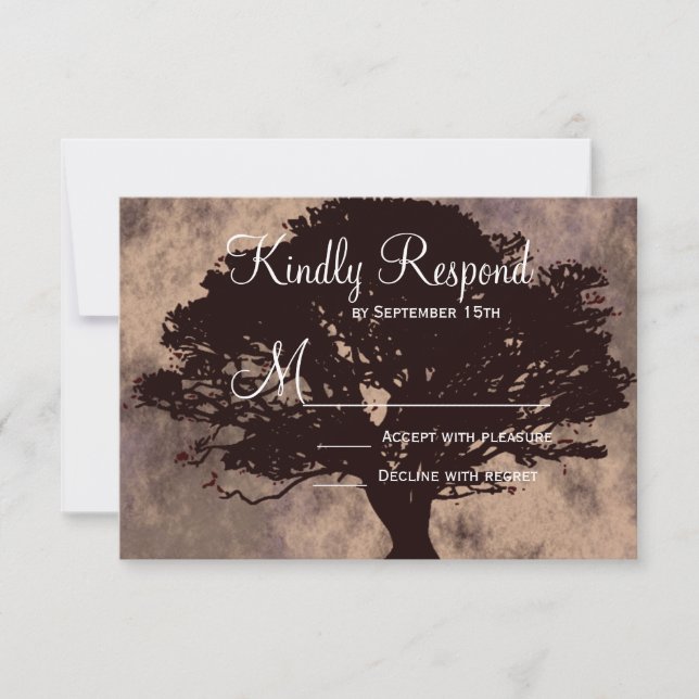 RSVP-Karten für die Silhouette von Herbst-Eichen RSVP Karte (Vorderseite)