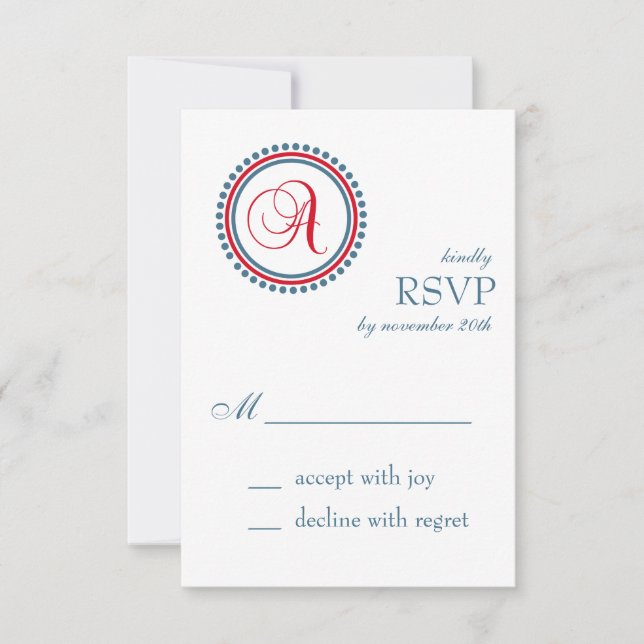 RSVP-Karten für einen Monogramm-Punktkreis (rot /  RSVP Karte (Vorderseite)