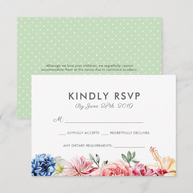 RSVP-Karten für helles Floral Watercolor Einladung (Vorne/Hinten)