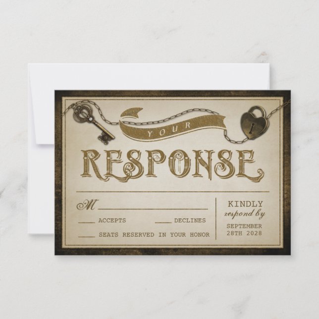 RSVP-Karten für Herz und Skelett-Schlüssel für Hoc RSVP Karte (Vorderseite)