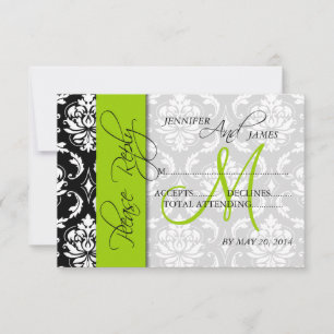 RSVP-Karten für Hochzeiten Damask Monogram Green RSVP Karte