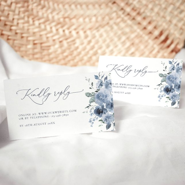 RSVP-Karten für Hochzeiten in Blau und Weiß Begleitkarte (Von Creator hochgeladen)