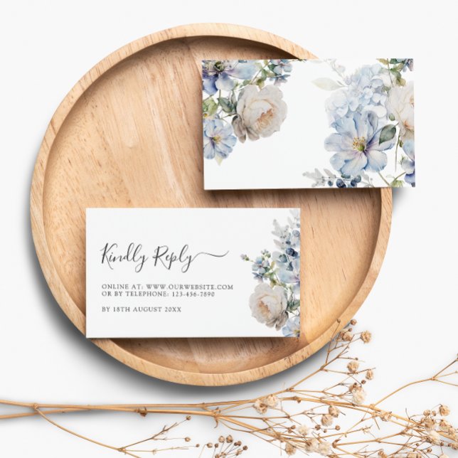 RSVP-Karten für Hochzeiten in Blau und Weiß Begleitkarte (Von Creator hochgeladen)
