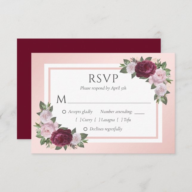 RSVP-Karten für Hochzeiten in Burgund und Blush RSVP Karte (Vorne/Hinten)