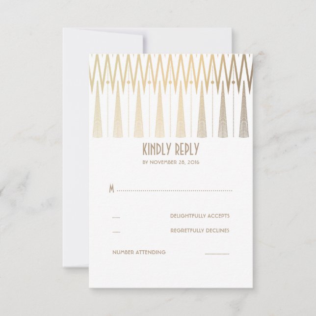 RSVP-Karten für Hochzeiten in Gold und Weiß RSVP Karte (Vorderseite)