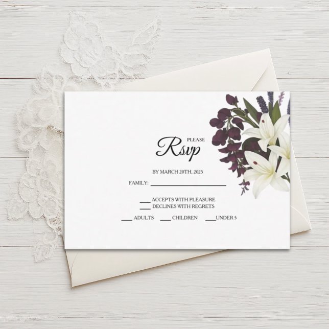 RSVP-Karten für Hochzeiten mit weißer Lilie und Pf RSVP Karte (Von Creator hochgeladen)
