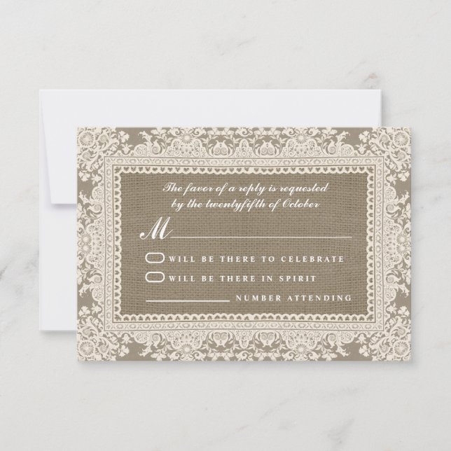 RSVP-Karten für Hochzeiten mit weißer Spitze und E RSVP Karte (Vorderseite)