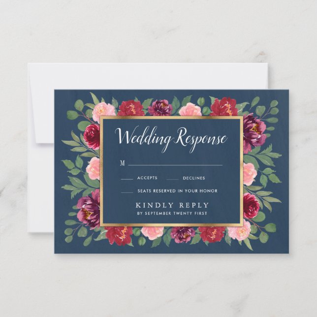 RSVP-Karten für Hochzeiten: Navy Blush Pink Gold B RSVP Karte (Vorderseite)