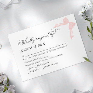 RSVP-Karten für Hochzeiten   Pink Bow Calligraphy RSVP Karte