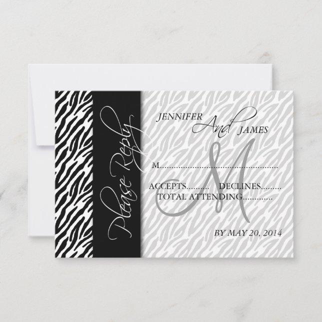 RSVP-Karten für Hochzeiten Schwarzes Zebra-Muster  RSVP Karte (Vorderseite)