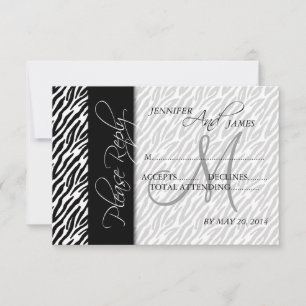 RSVP-Karten für Hochzeiten Schwarzes Zebra-Muster RSVP Karte