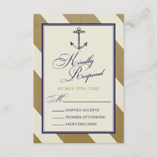 RSVP-Karten für Hochzeiten von Nautik und Gold RSVP Karte