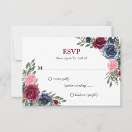RSVP-Karten für Hochzeiten von Navy Blue Burgundy RSVP Karte