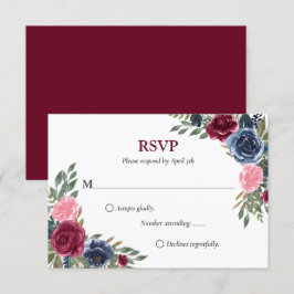RSVP-Karten für Hochzeiten von Navy Blue Burgundy RSVP Karte