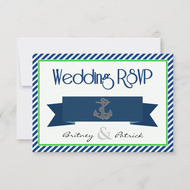 RSVP-Karten für Hochzeiten von Navy Blue Green RSVP Karte (Vorderseite)