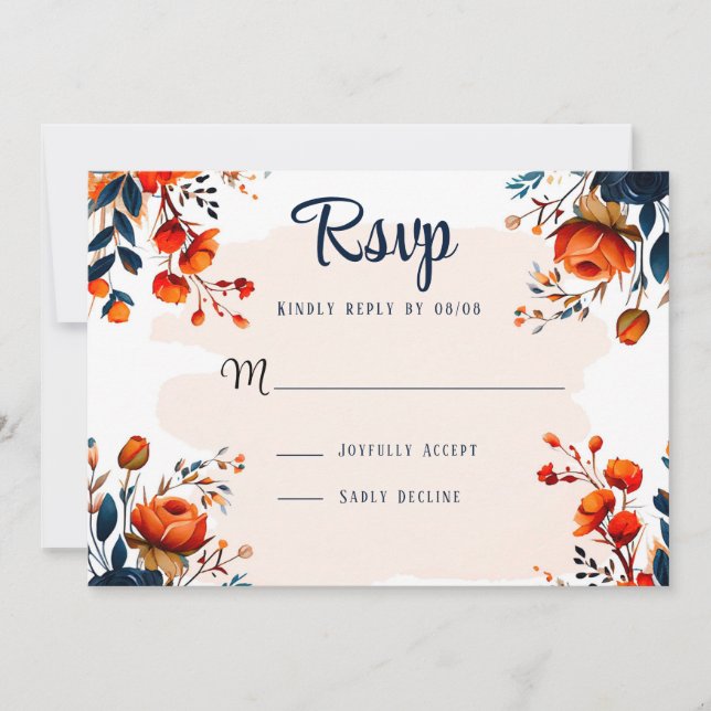 RSVP-Karten für Hochzeiten von Navy Blue und Orang Einladung (Vorderseite)