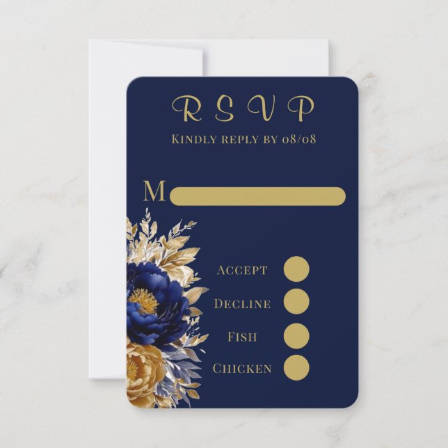 RSVP-Karten für Hochzeiten von Navy Gold Painted P RSVP Karte (Vorderseite)
