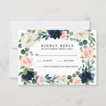 RSVP-Karten für Hochzeiten von Navy und Blush Pink