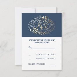 RSVP-Karten für Hochzeiten von Navy und Gold Flora RSVP Karte