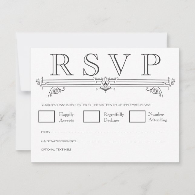 RSVP-Karten für Hochzeiten von Schwarzweiß-Quatref RSVP Karte (Vorderseite)