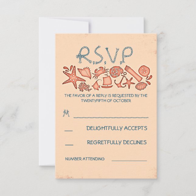 RSVP-Karten für Hochzeiten von Seekorallen RSVP Karte (Vorderseite)