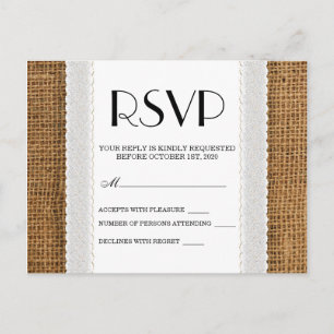 RSVP-Karten für Jute und Spitzen Einladungspostkarte