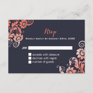 RSVP-Karten für Korallen und blaues Shabby Chic RSVP Karte