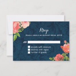 RSVP-Karten für Korallen und Navy Blue Shabby Chic RSVP Karte
