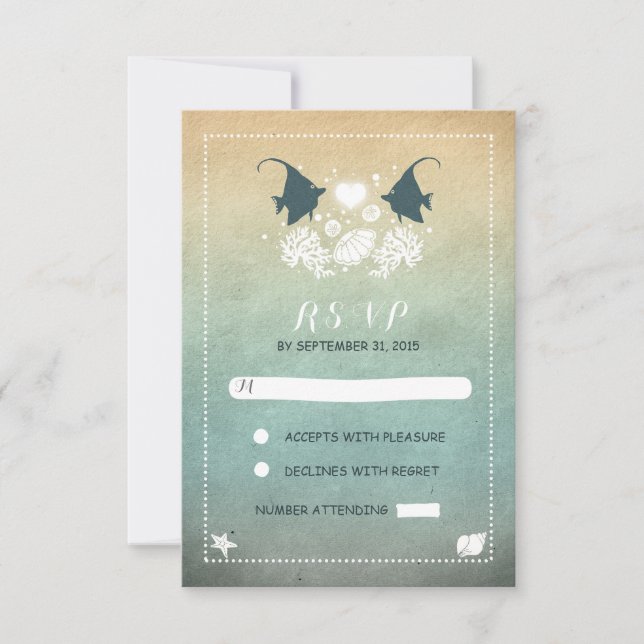 RSVP Karten für romantische Hochzeiten am Strand (Vorderseite)