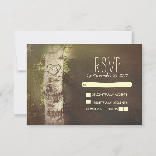 RSVP-Karten für rustikale Hochzeiten auf Birkenbau RSVP Karte (Vorderseite)