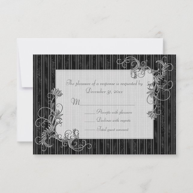 RSVP-Karten für Schwarz, Weiß und Silver - Vorlage (Vorderseite)